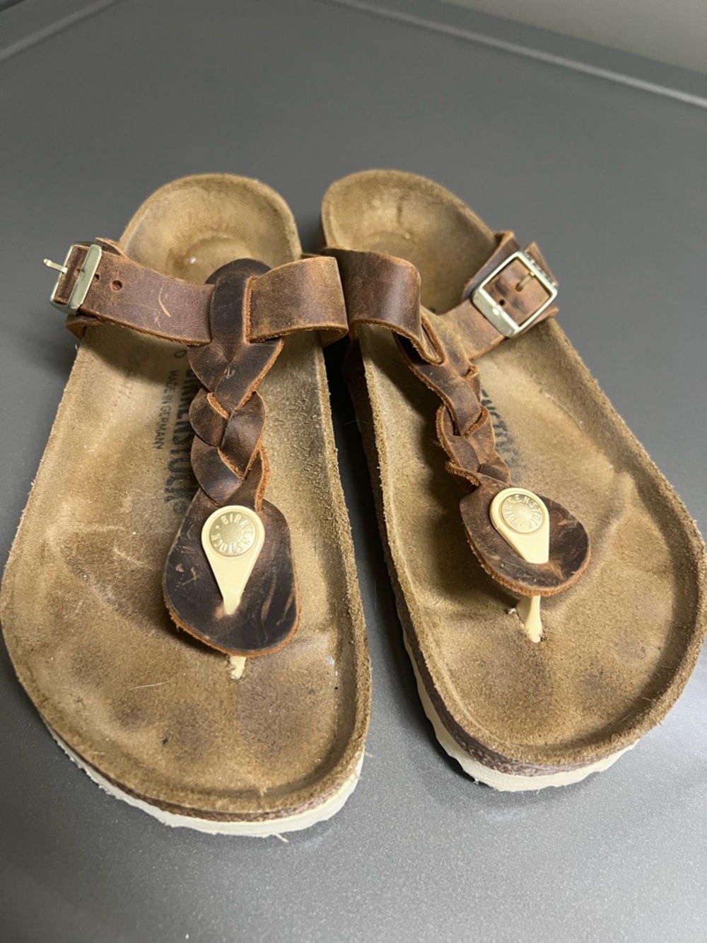 Birkenstock Brown Braided Leather Thong Sandals